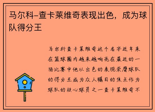 马尔科-查卡莱维奇表现出色，成为球队得分王