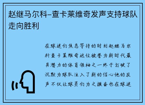 赵继马尔科-查卡莱维奇发声支持球队走向胜利