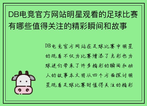 DB电竞官方网站明星观看的足球比赛有哪些值得关注的精彩瞬间和故事