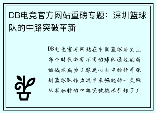 DB电竞官方网站重磅专题：深圳篮球队的中路突破革新